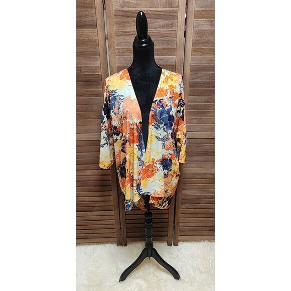 Womens Swimsuit Vibrant Orange Cover-Up Floral Wrap Kimono Open-Front Size XL - Picture 1 of 6